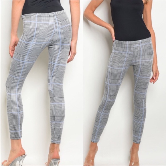 Pants - JUST IN🌀Grey/Slate Blue Plaid Leggings